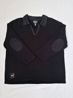 Vintage Lauren Ralph Lauren Black V-Neck Cotton Pullover Sweater Quilted Elbow
